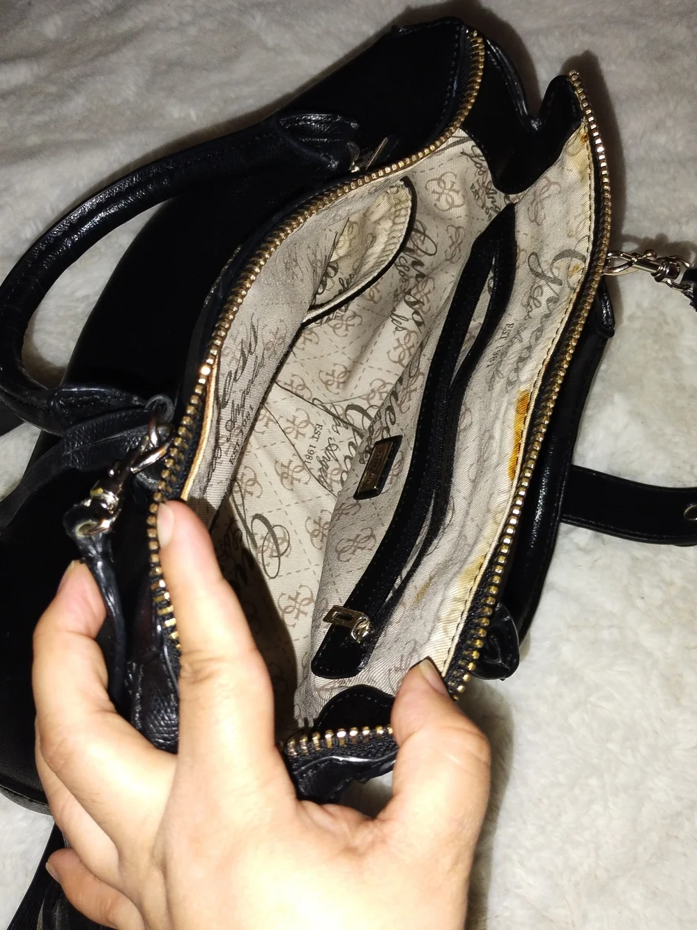 GUESS Black Leather Satchel with Studded Strap